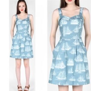 Birds of North America 100% Cotton Blue Sailboat Print Weebil Mini Dress